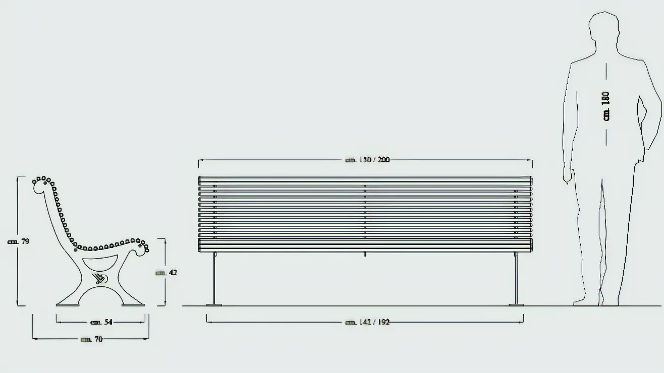 Disegno misure panchine Antibes